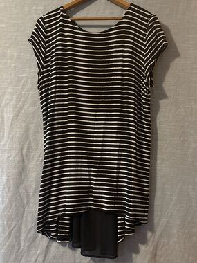 Kim & Cami Tunic Blouse Pullover Cap Sleeves Black/White Striped Women’s Sz XL